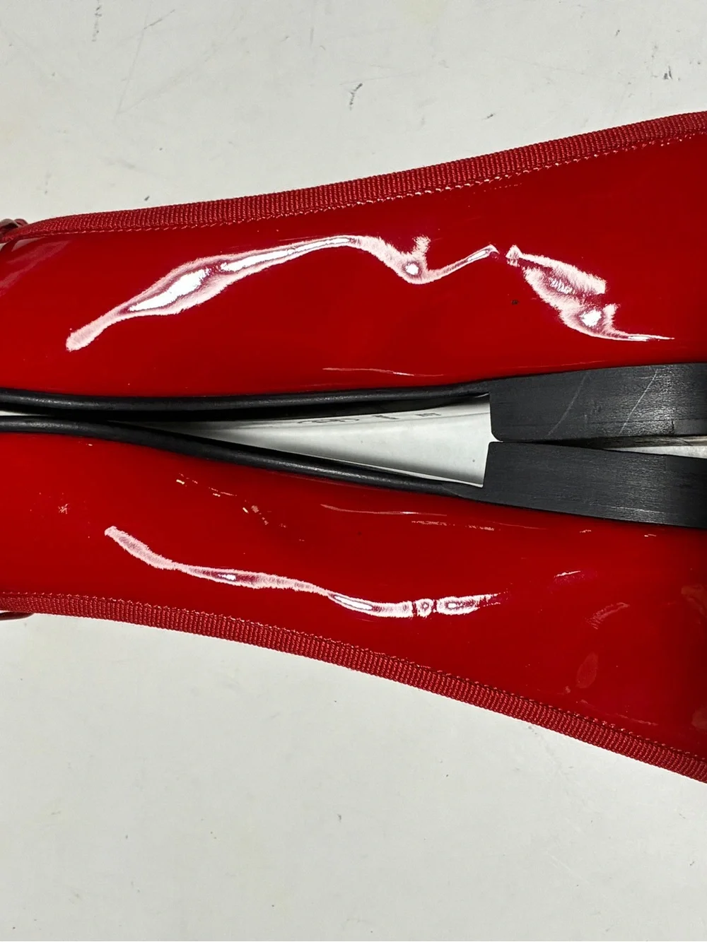 CHANEL Red and Black Patent Cap-Toe Ballet Flats